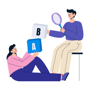 A flat style illustration depicting ab testing