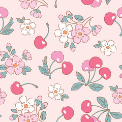Seamless vector pattern with hand drawn cherry on isolated background. Perfect for textile, wallpaper or nursery print design. © MirabellePrint