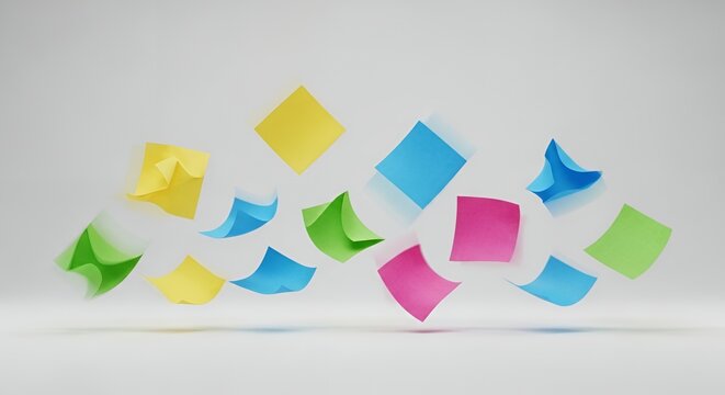 Colorful sticky notes in air.