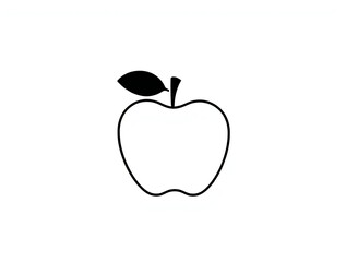 Fototapeta premium Simple black outline drawing of an apple with a single leaf