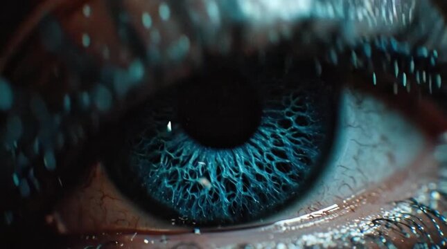 Extreme macro blue human eye iris detail texture vision concept