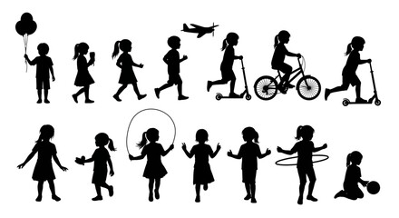 Fototapeta premium A collection of children silhouettes in various playful activities.