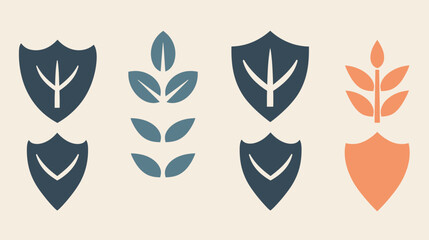 Obraz premium Shield and leaf vector icons, simple color palettes, against a light background