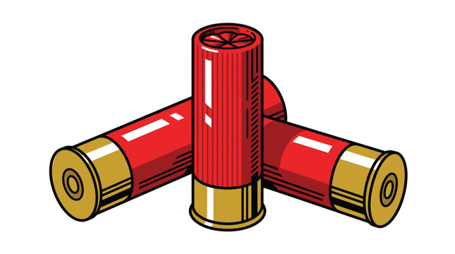 Vector Illustration of Red Shotgun Shells Ammunition Isolated on White for Hunting and Shooting Sports Marketing