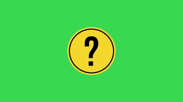 Animated Circle Yellow Question Mark Icon on Green Screen - FAQ, Help, and Support Concept.