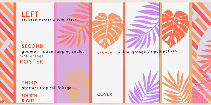 Abstract poster design featuring tropical leaves and geometric patterns