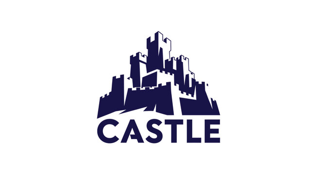 Dark blue castle logo with the word castle below it on white background.