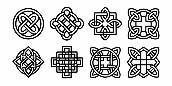 Collection of intricate celtic knotwork designs in black and white
