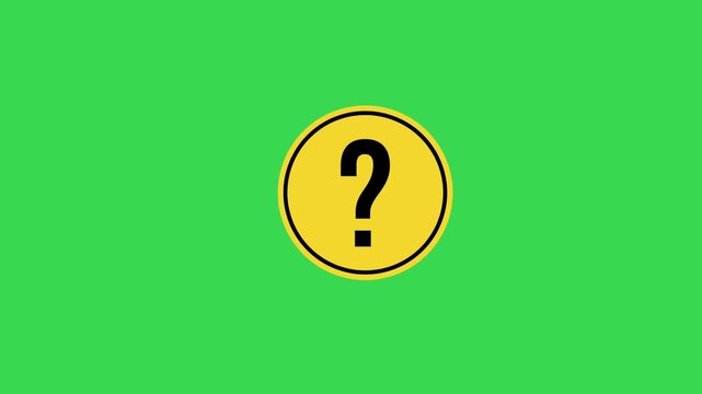 Animated Circle Yellow Question Mark Icon on Green Screen - FAQ, Help, and Support Concept.