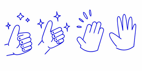 Fototapeta premium Simple blue line drawing of hands gesturing approval and openness