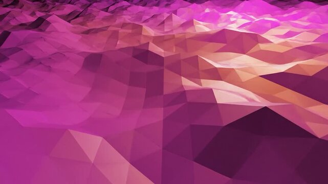 Abstract low poly landscape with vibrant pink and orange gradient lighting creating a futuristic terrain
