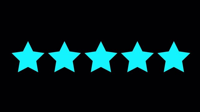 Five luminous aqua stars rating prominently displayed, signifying an excellent quality rating, outstanding performance, or a top-tier customer review in digital interfaces