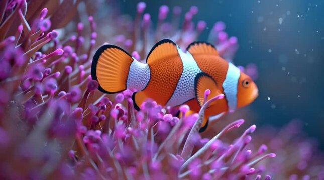 Clownfish swimming in coral reef underwater scene