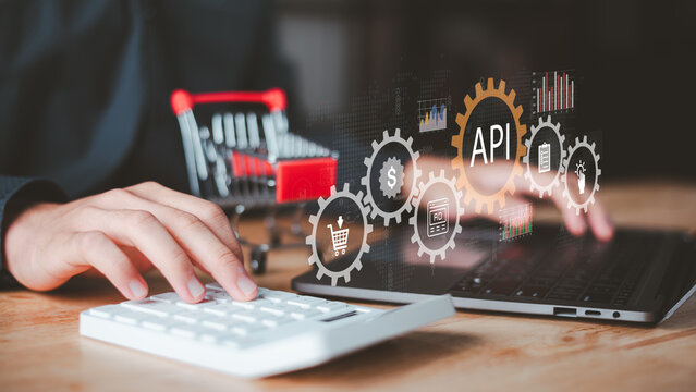 Marketer managing ecommerce API automation, sales integration, payment workflow, ad synchronization, analytics dashboard, customer data processing, platform connectivity, and online store performance