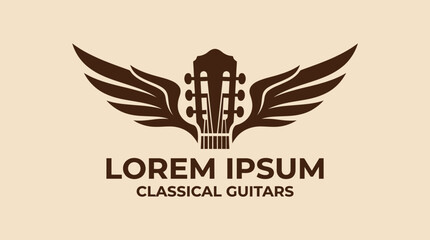 Obraz premium Elegant guitar headstock logo with wings, perfect for classical guitar brands.