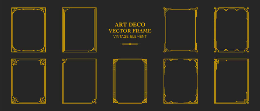 Art Deco gold frame, Decorative gold frames collection, vintage frame, ornament frame, line geometric luxury frames, wedding, invitation, banner, label, card, geometric background vector illustration