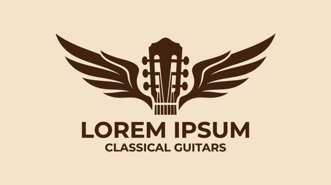 Elegant guitar headstock logo with wings, perfect for classical guitar brands.