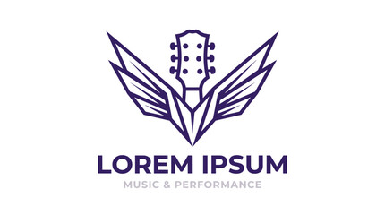 Obraz premium Elegant guitar logo with wings, representing music and performance, artistic design.
