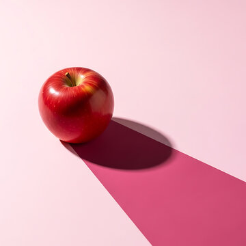 Red Apple Isolated on Pink Background with Deep Sharp Shadow