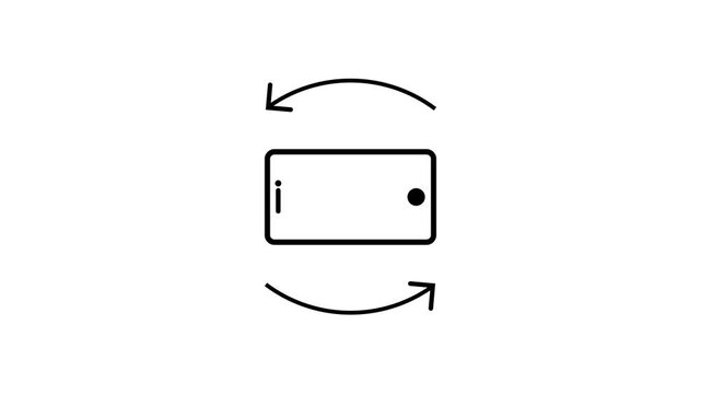 Simple black and white illustration of a smartphone with circular arrows indicating rotation high quality professional