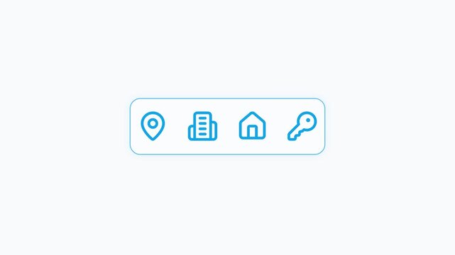 Sleek blue outline icons for interactive IoT dashboards pin, documents, house, key &ndash; essential for modern app development