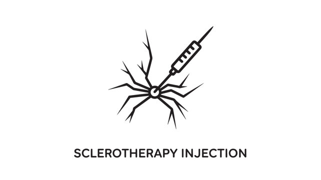 Sclerotherapy Injection for Spider Veins Illustration: Minimalist Vector Line Art of a Medical Syringe Treating Varicose Veins, Symbolic Healthcare Graphic for Vascular Clinic Branding and Cosmetic Pr