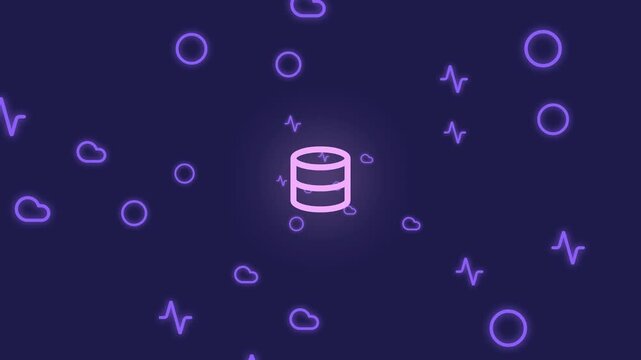 Database Icon with Pulsating Energy and Abstract Neon Shapes, Representing Data Storage, Cloud Computing, and Digital Networks
