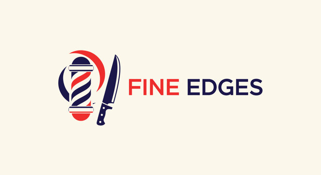 Fine Edges - Barber Shop Logo Featuring Barber Pole and Knife.