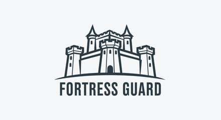 Fototapeta premium Fortress Guard Logo - A Detailed Architectural Illustration.