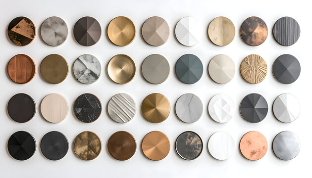 Variety of metallic coin samples displayed.