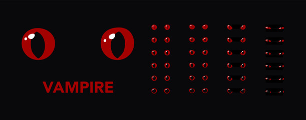 Set of red vampire glowing eyes dark background fantasy magic cartoon animal reptile feline mammal monster demon dragon shiny pupil vector illustration © Vectoressa