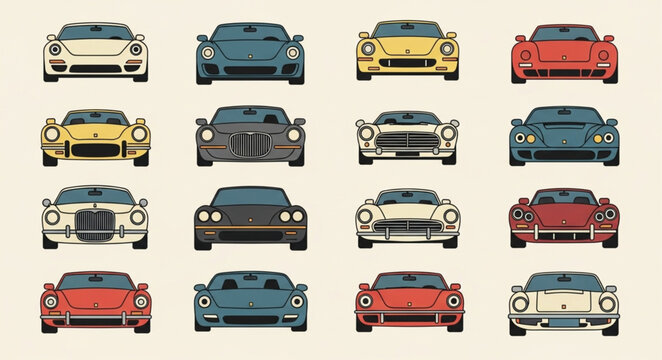 Collection of Classic Sports Cars Front View.