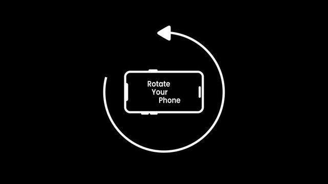 A black screen displaying a smartphone with a rotating arrow and the text rotate your phone