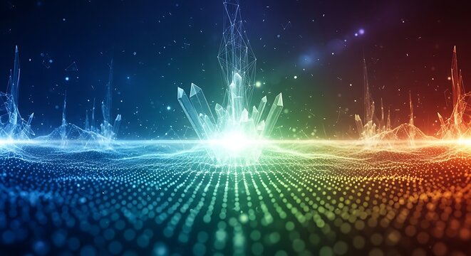 A colorful abstract image with a bright light