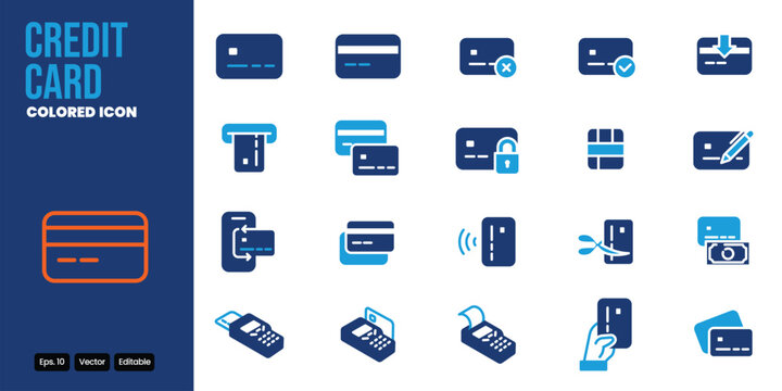 credit card colored icon set vector design good for web and mobile app