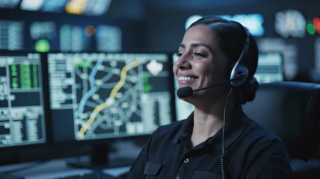 Female Air Traffic Controller Monitoring Flight Data in Control Tower