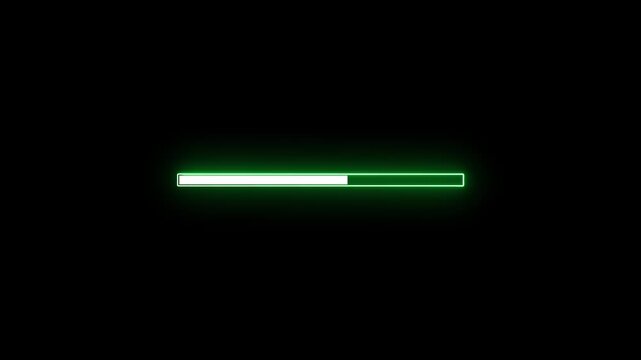 Green neon loading bar on black background with partial progress bar waiting