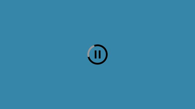 Minimalist black and gray pause button icon with circular progress indicator on a blue background symbol