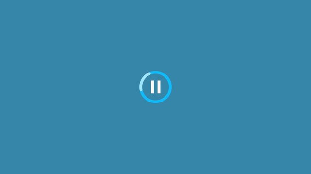 Minimalist blue and white pause button icon with circular progress indicator on a blue background symbol