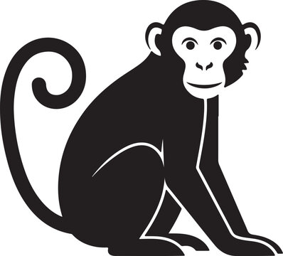 Monkey Black Silhouette Vector Sitting Primate Animal Illustration