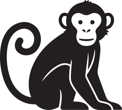 Monkey Black Silhouette Vector Sitting Primate Animal Illustration
