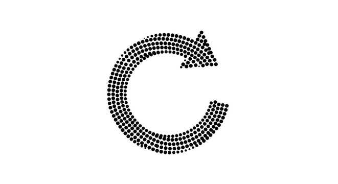 Black dotted refresh arrow icon, circular rotation symbol, loading sign, refresh button