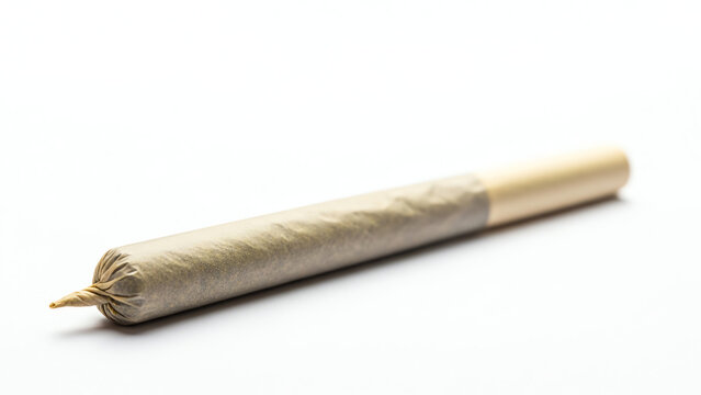 Cannabis Pre Roll Joint with a Filter Lying on a Clean White Background Studio Shot