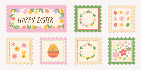 Colorful easter stamps with floral designs and festive greetings © Ranajit