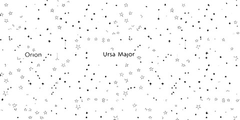 A black and white illustration depicting constellations orion and ursa major © Ranajit