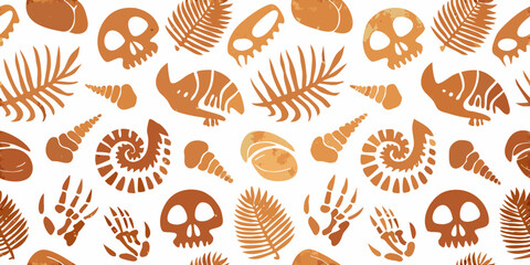 Pattern of fossilized skeletons shells and prehistoric plant life © Ranajit