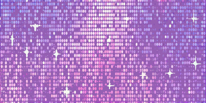 Abstract purple background with shimmering sequins and scattered star shapes