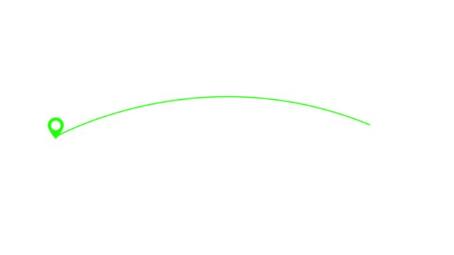 A simple green curved line with location pin markers at each end
