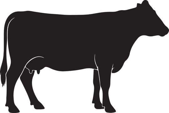 Cow Black Silhouette Vector Farm Animal Side View Illustration