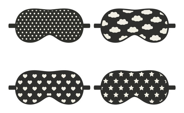 Sleep Masks with Polka Dots, Clouds, Hearts, Stars Vector